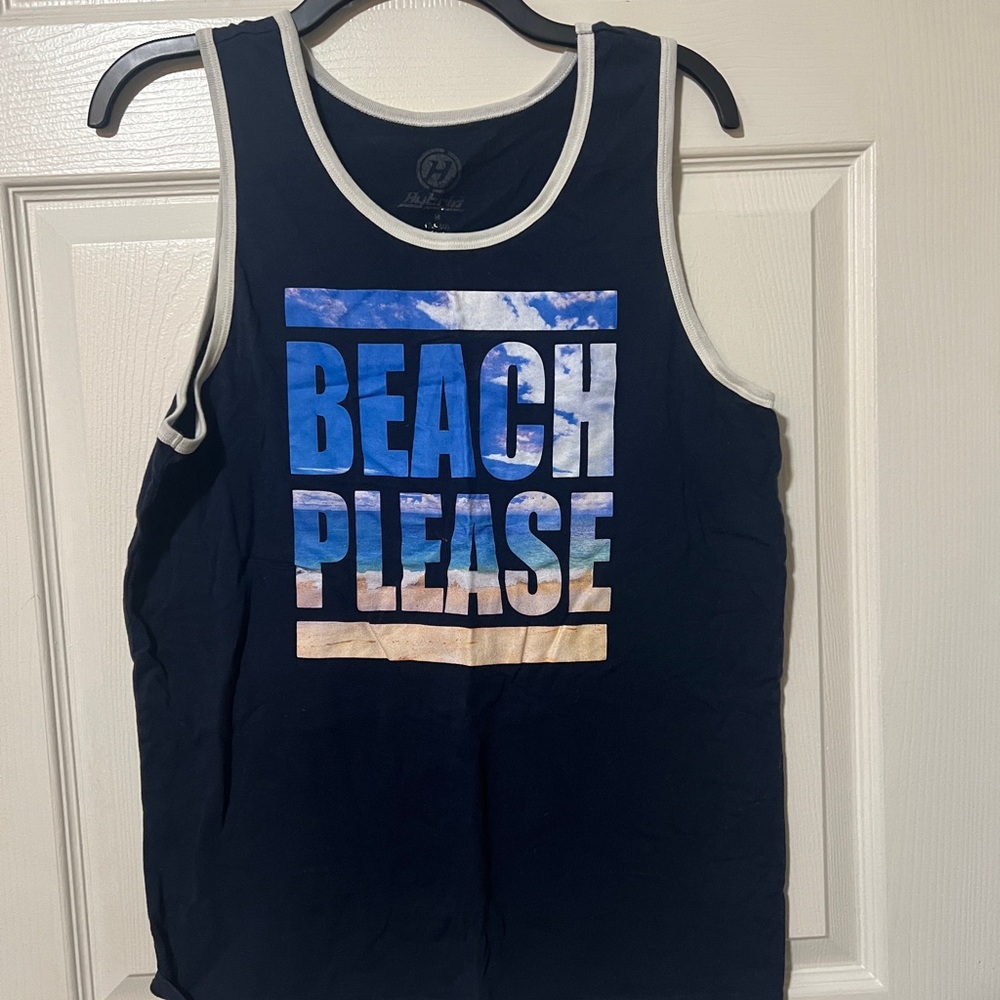 Navy Blue 'Beach Please' Graphic Tank Top